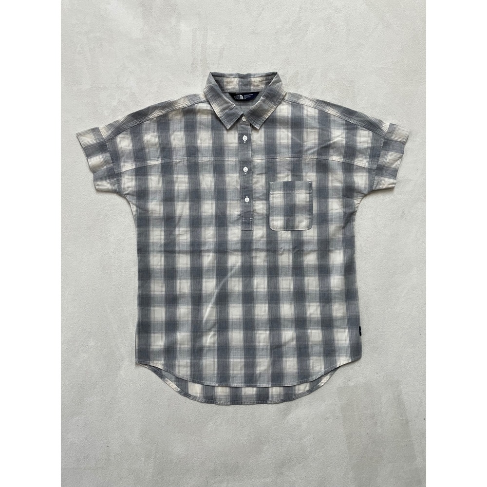 The North Face Womens Gray Plaid Short Sleeve Henley Pullover Shirt Small